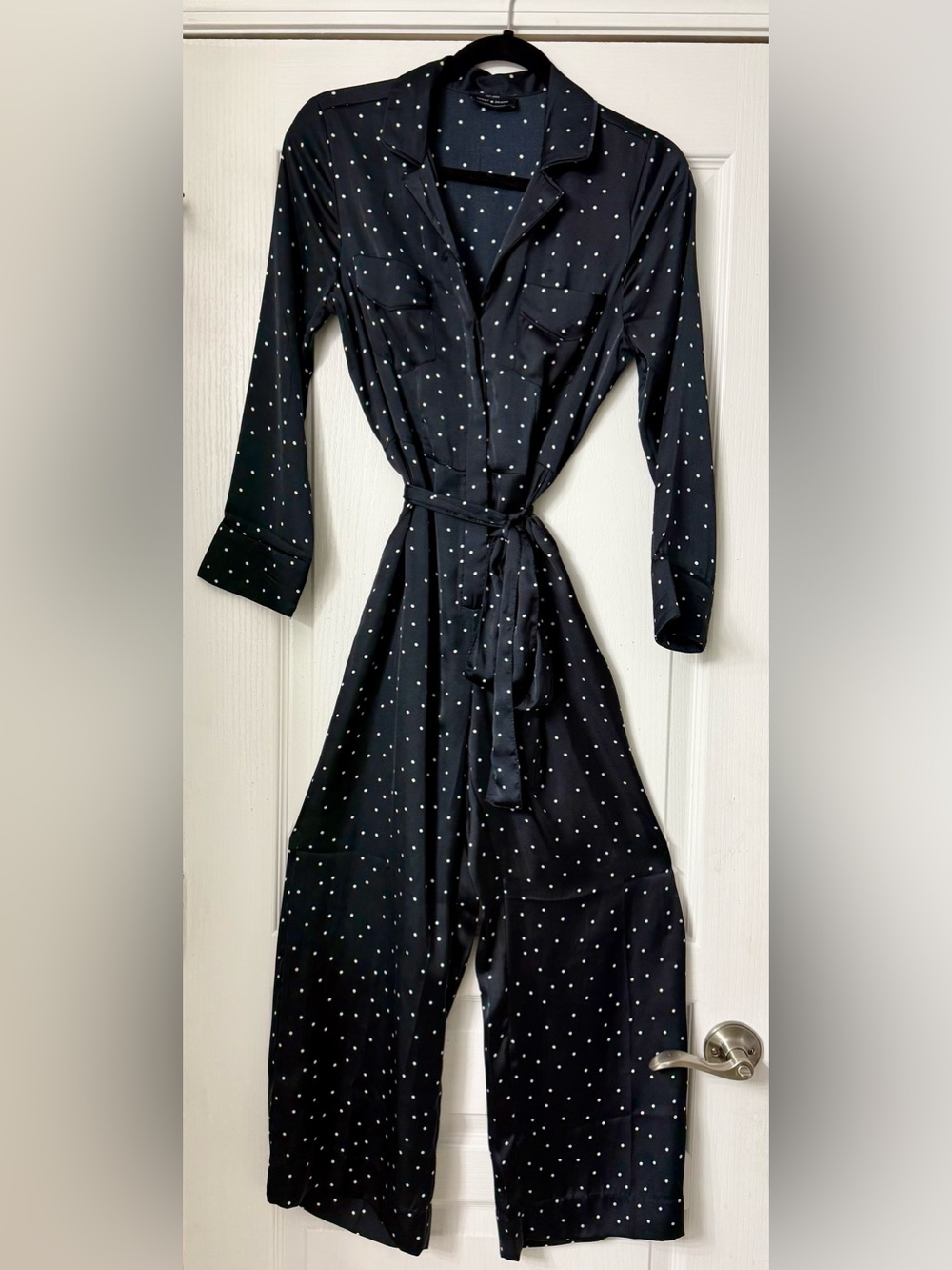 Lucky Brand Black Polka Dot Tie-Waist Jumpsuit